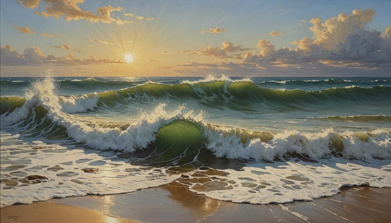 Wave and Sun: Oil Painting