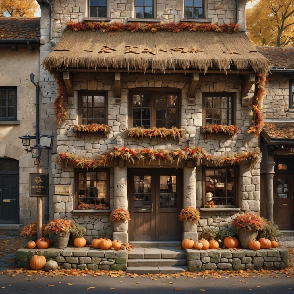 Autumnal Bank Exterior in Golden Hour Sunlight