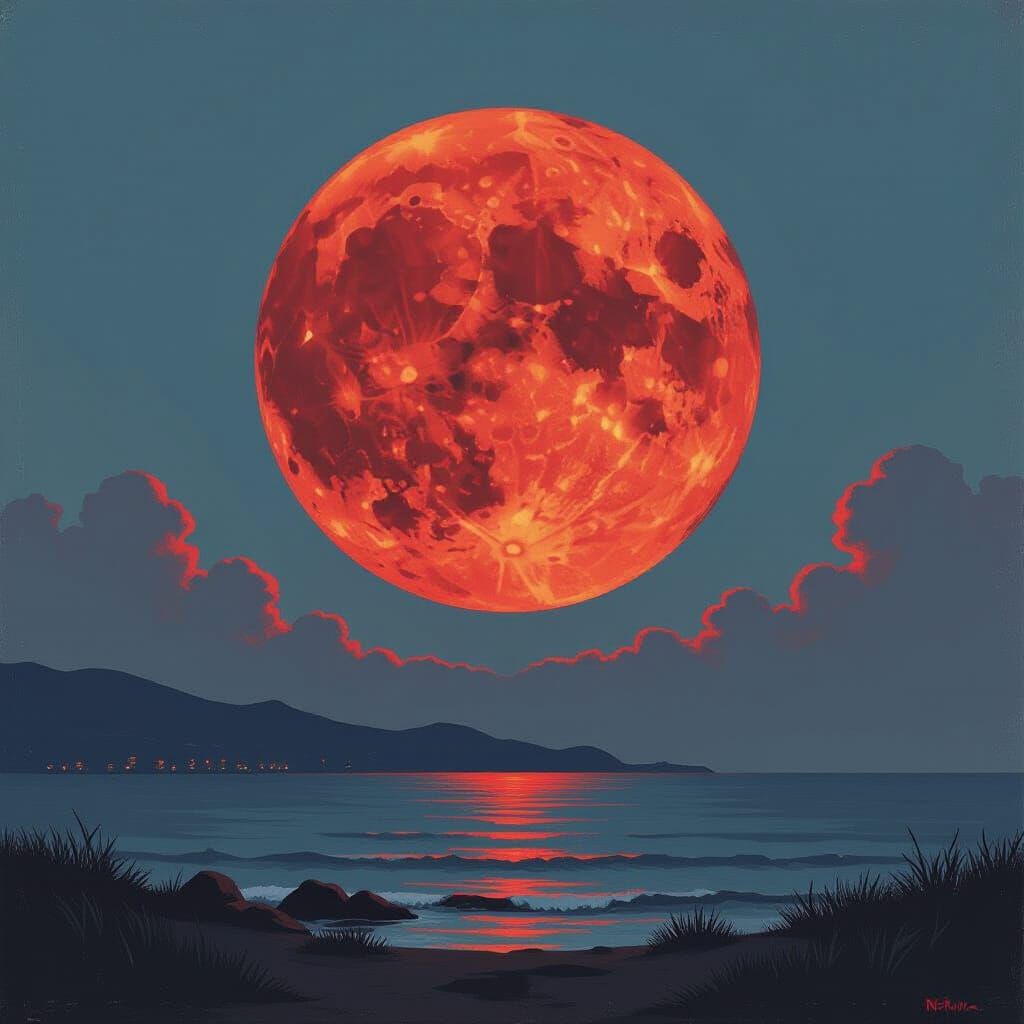 Blood Moon Close-Up in Expressive Realism