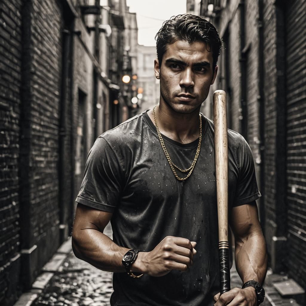 Confident Baseball Player in Moody Urban Photo