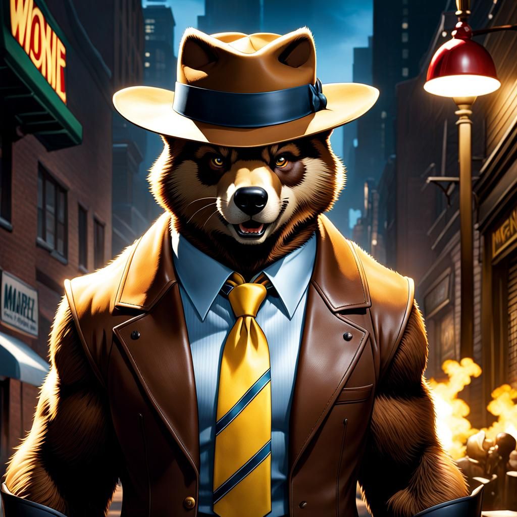 Yogi bear, with hat and necktie