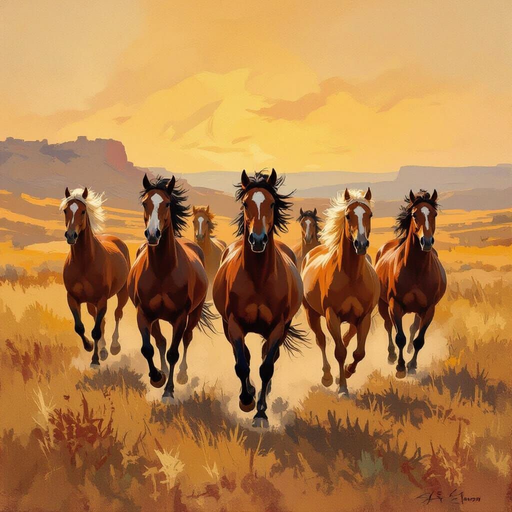 Wild Horses Galloping in Impressionistic Style