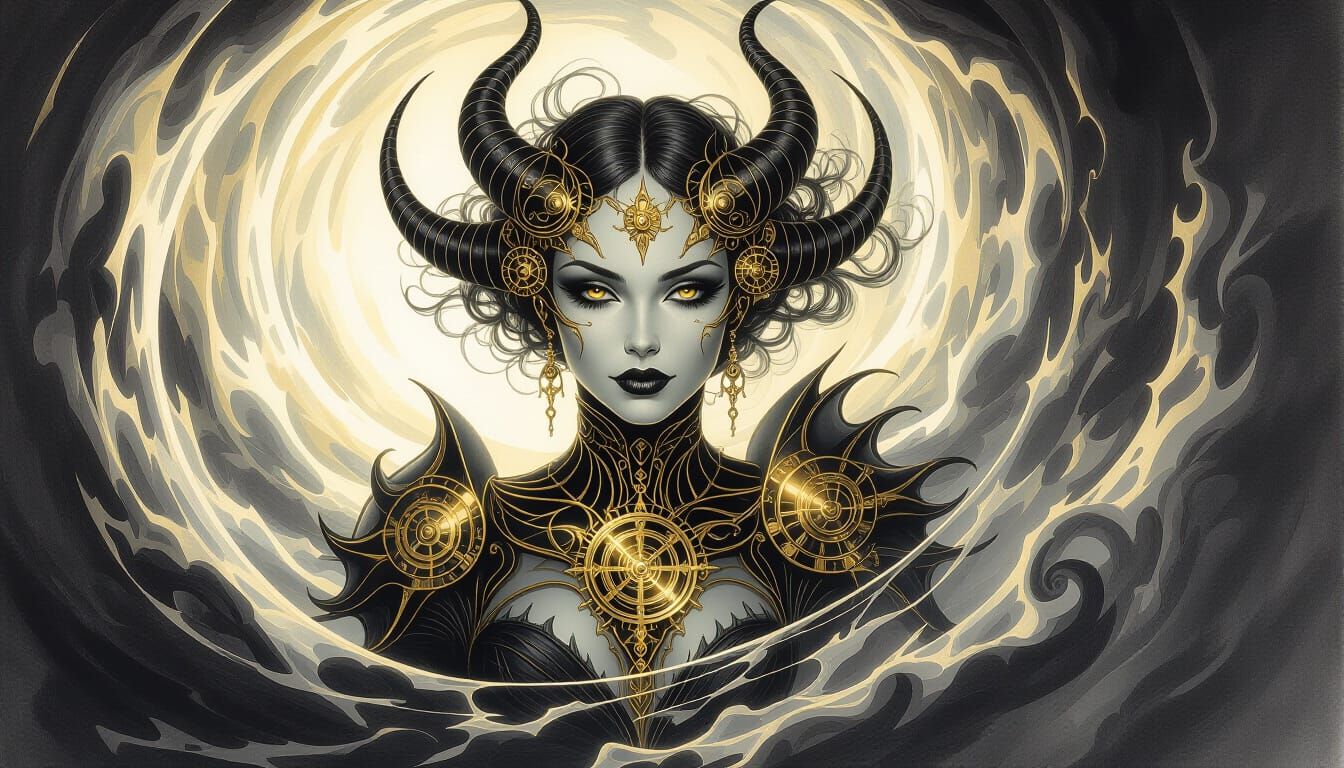 Ethereal Fiend with Golden Accents in Vortex