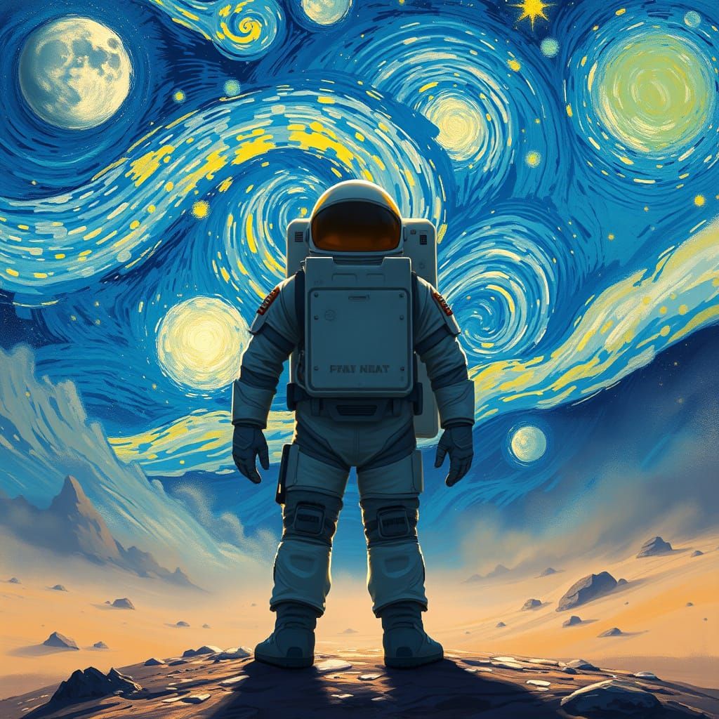 Astronaut on Alien Planet in Van Gogh Style
