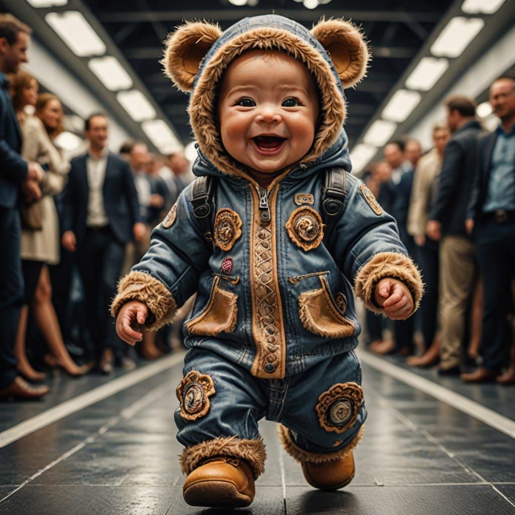 Cute Baby in a Panda Bear Outfit Struts Down the Catwalk