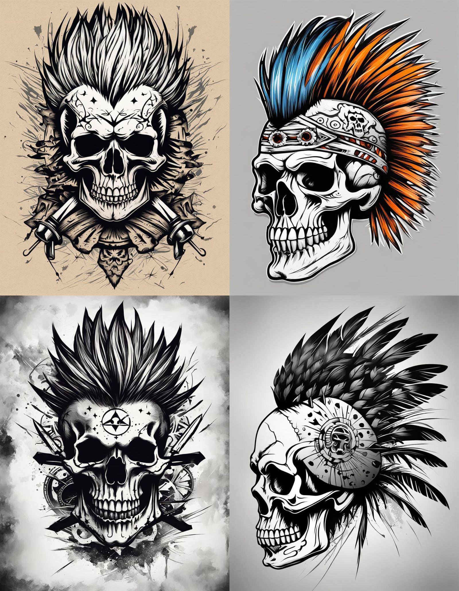 Mohawk Skull Tattoo Design
