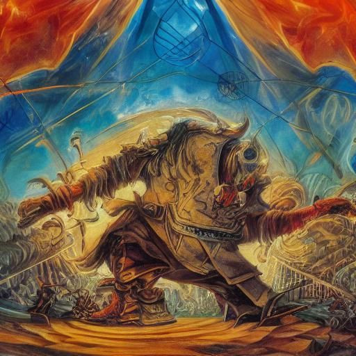 Dark Arithmetician with Technomagic in Surreal Oil Painting