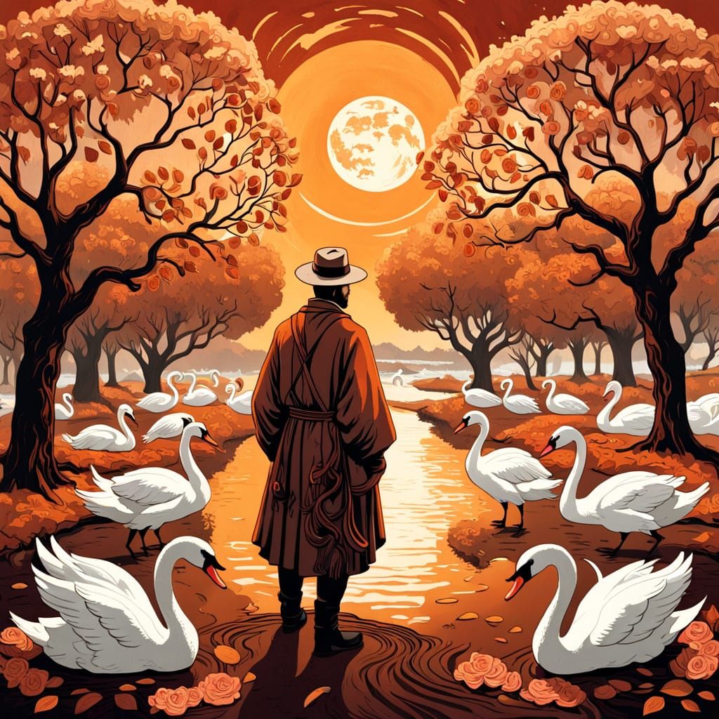 Surreal Autumn Painting of Clairvoyant Drover in Tuscany