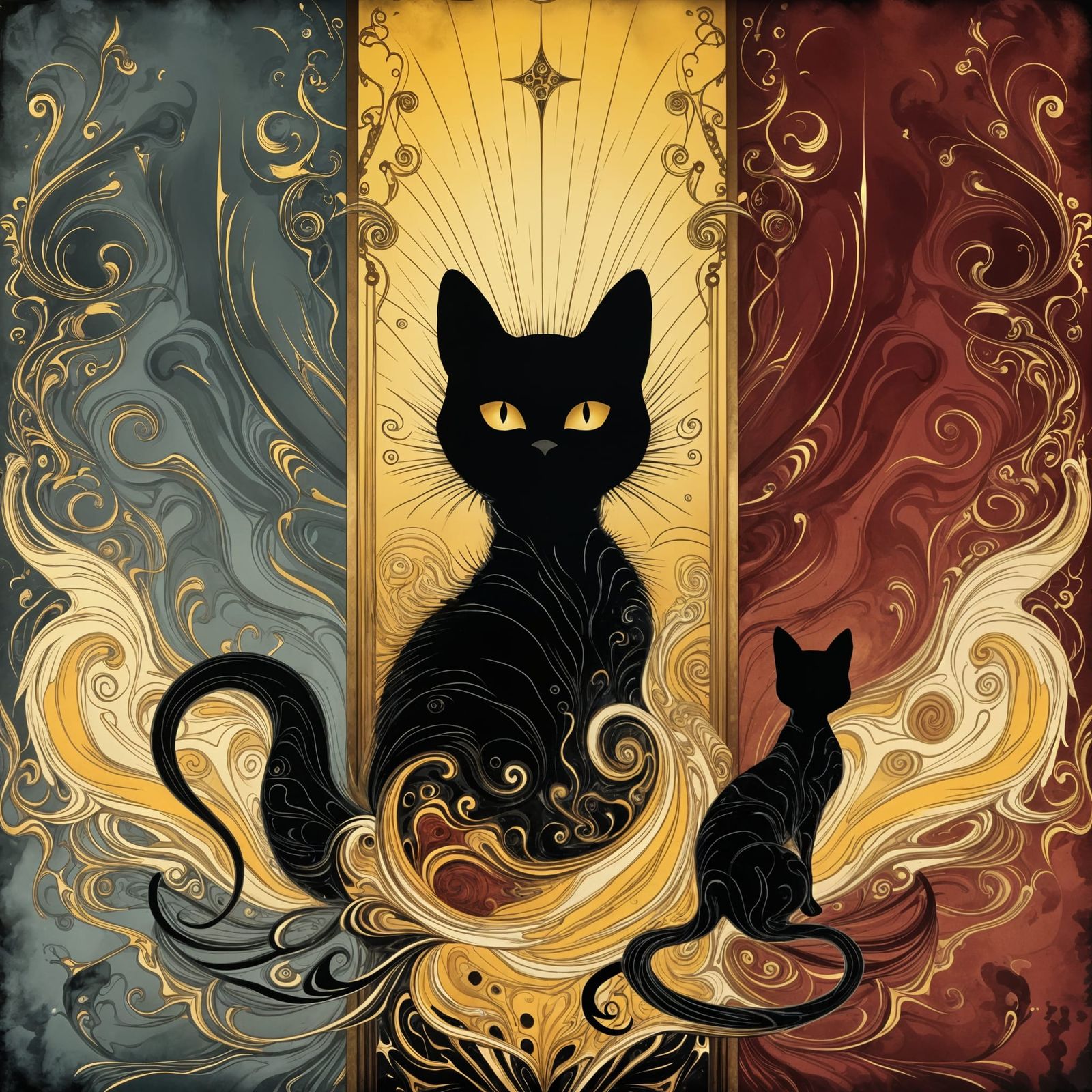 Cosmic Cats in Abstract Romanticism Style