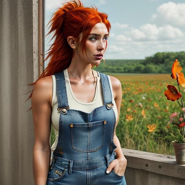 Auburn-Haired Woman with Tiger Lily: Photorealistic Portrait