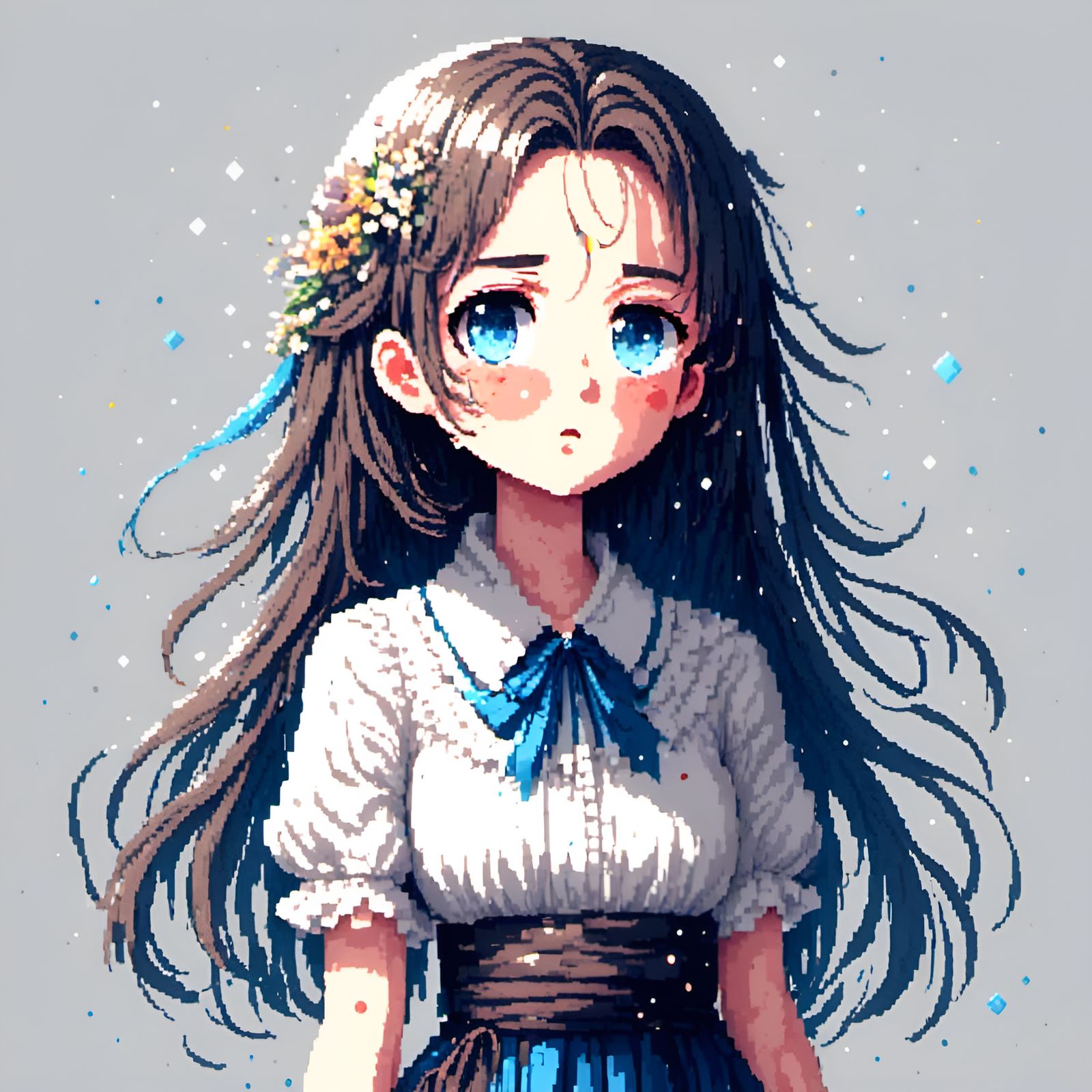 Crying Pixel Art Girl in 8-bit Style