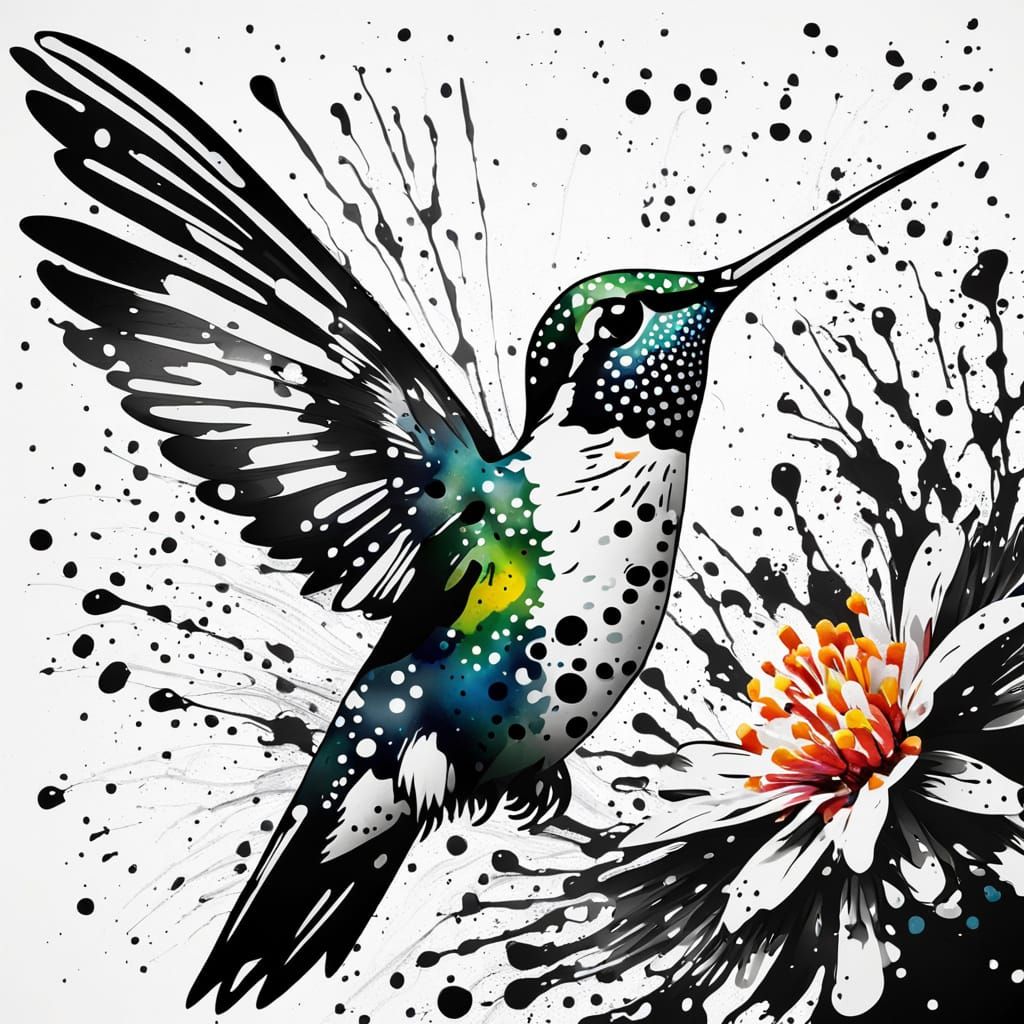 Abstract Hummingbird in Polka Dot Explosion