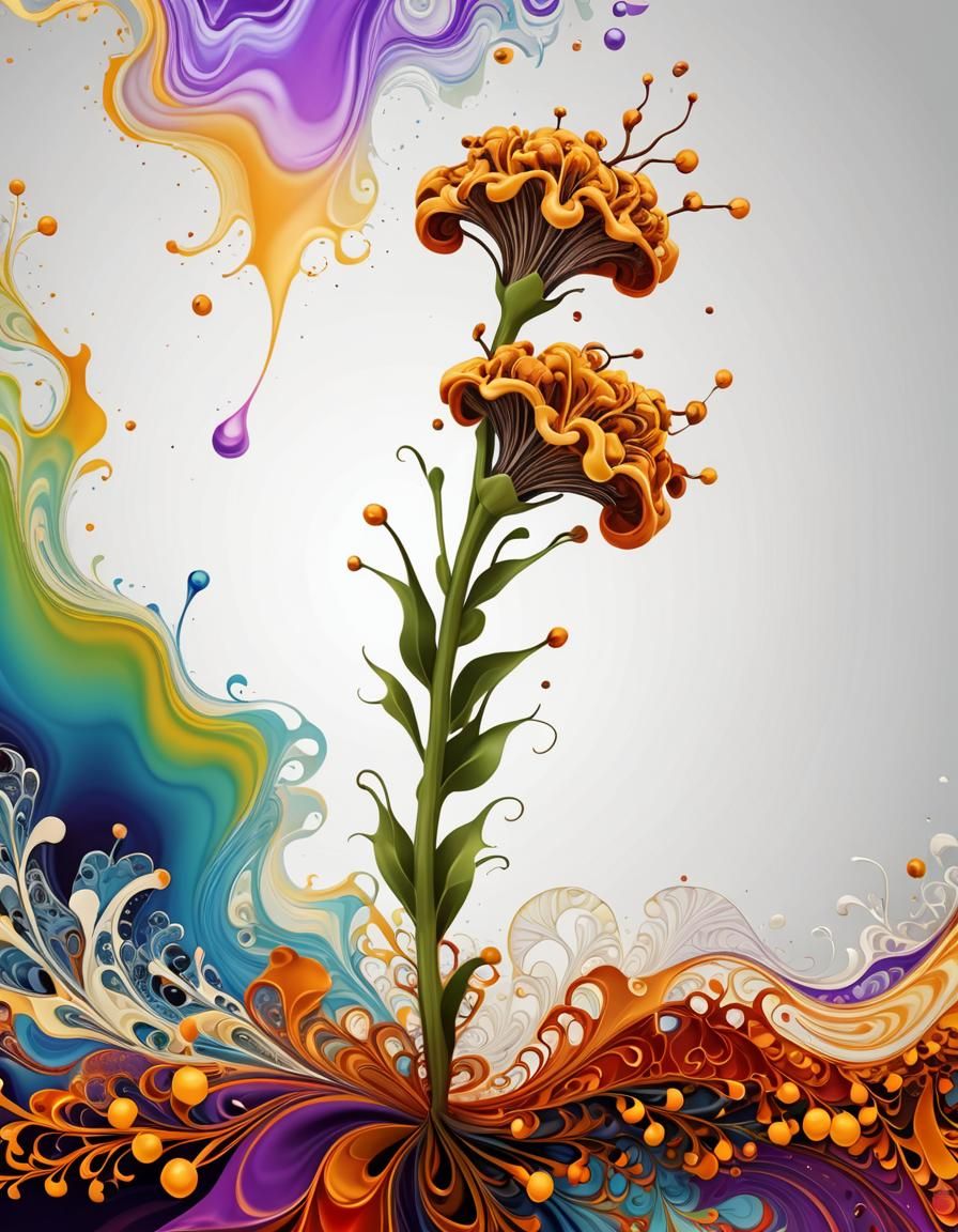 Abstract Fractal Cloves in Marbling Zentangle Style