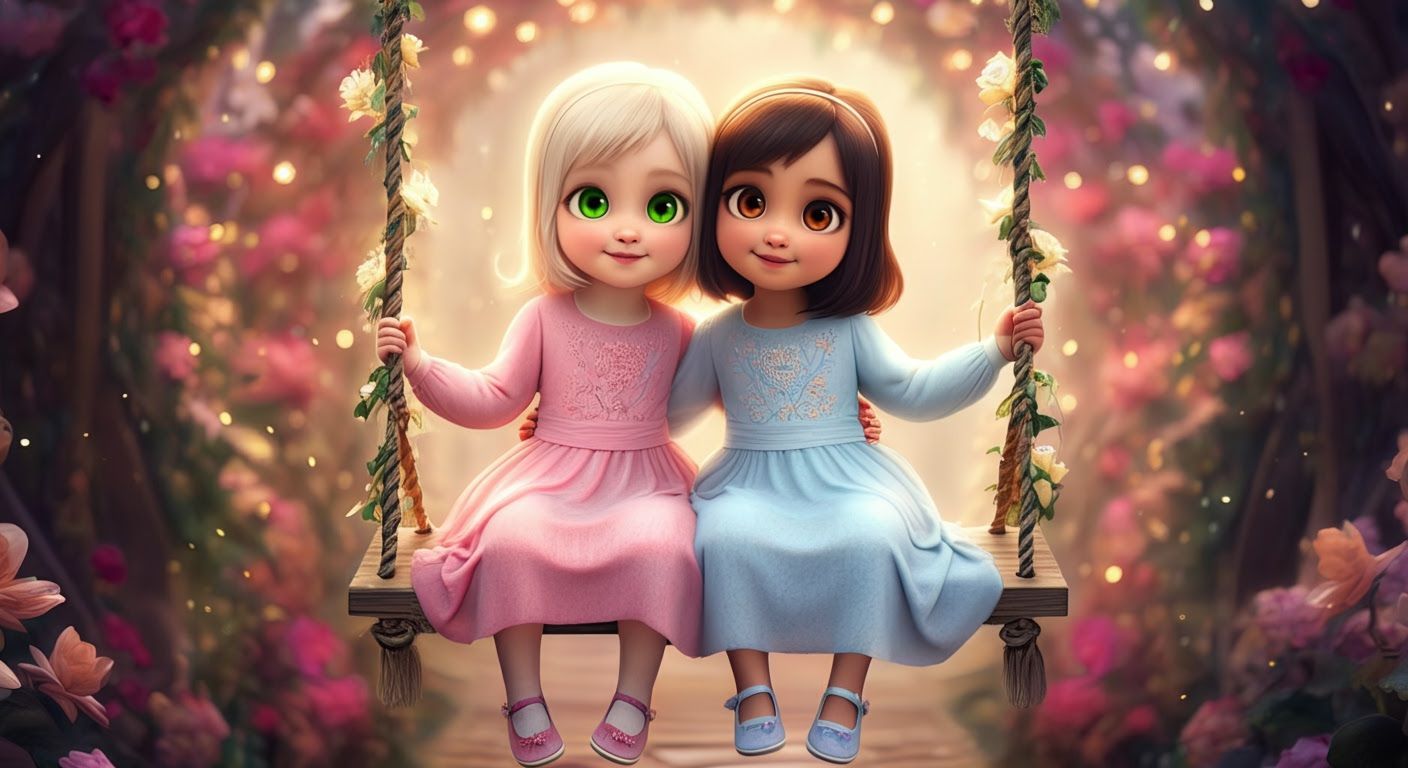 Adorable Baby Princesses on a Magical Garden Swing