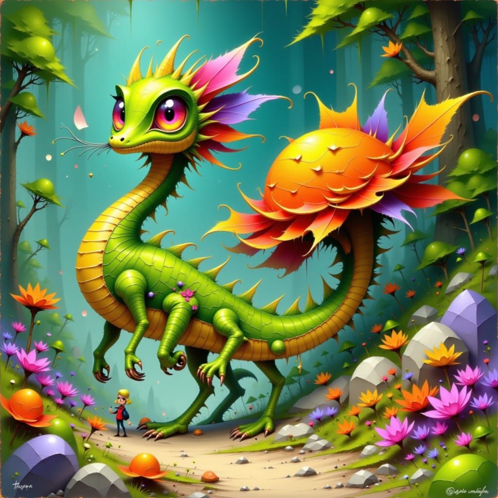 Mangosteen-Dragon Hybrid in Whimsical Fantasy Art Style