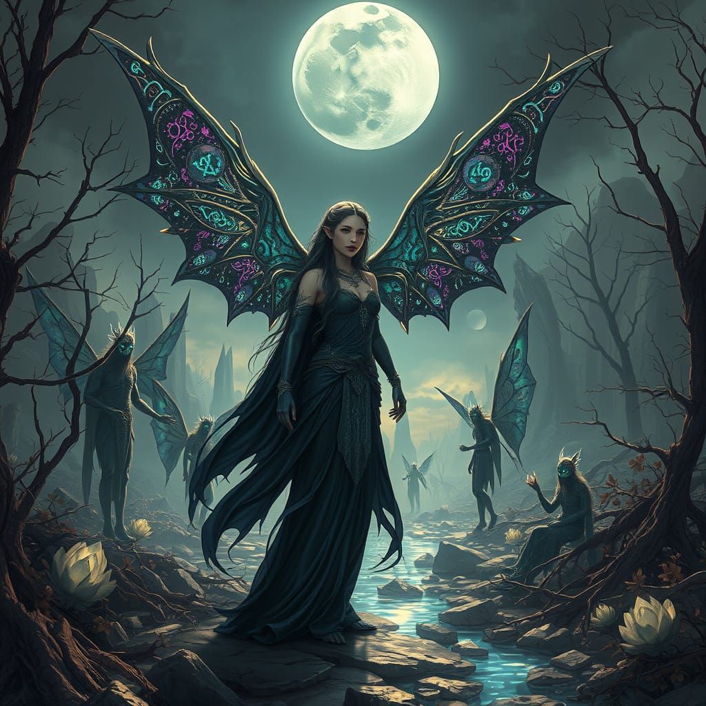 Elven Noble in Noir Fantasy Landscape