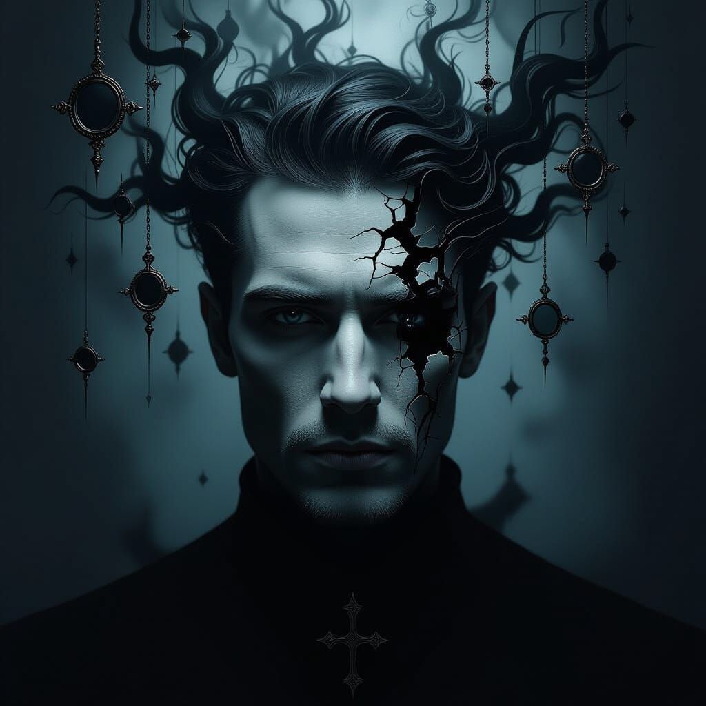 Dark Surreal Portrait of a Man with Hidden Secrets
