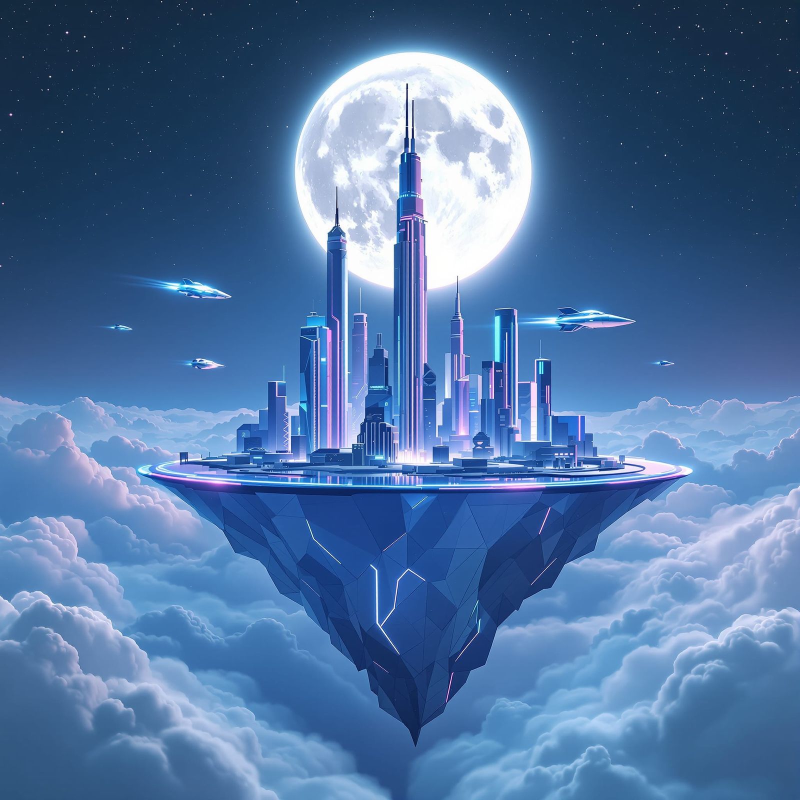 Futuristic Floating City Above Ethereal Clouds