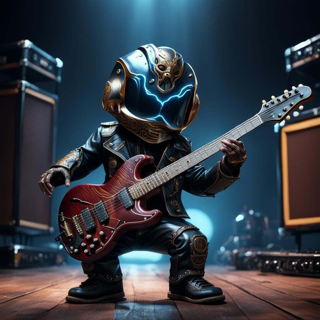 Baby Rock Star in Leather Suit, Detailed Matte Painting