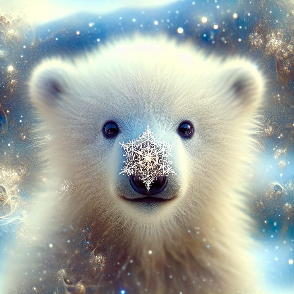 Whimsical Polar Bear with Geometric Snowflake