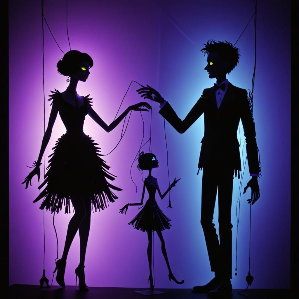 Ethereal Marionette Shadows in Neon Blacklight