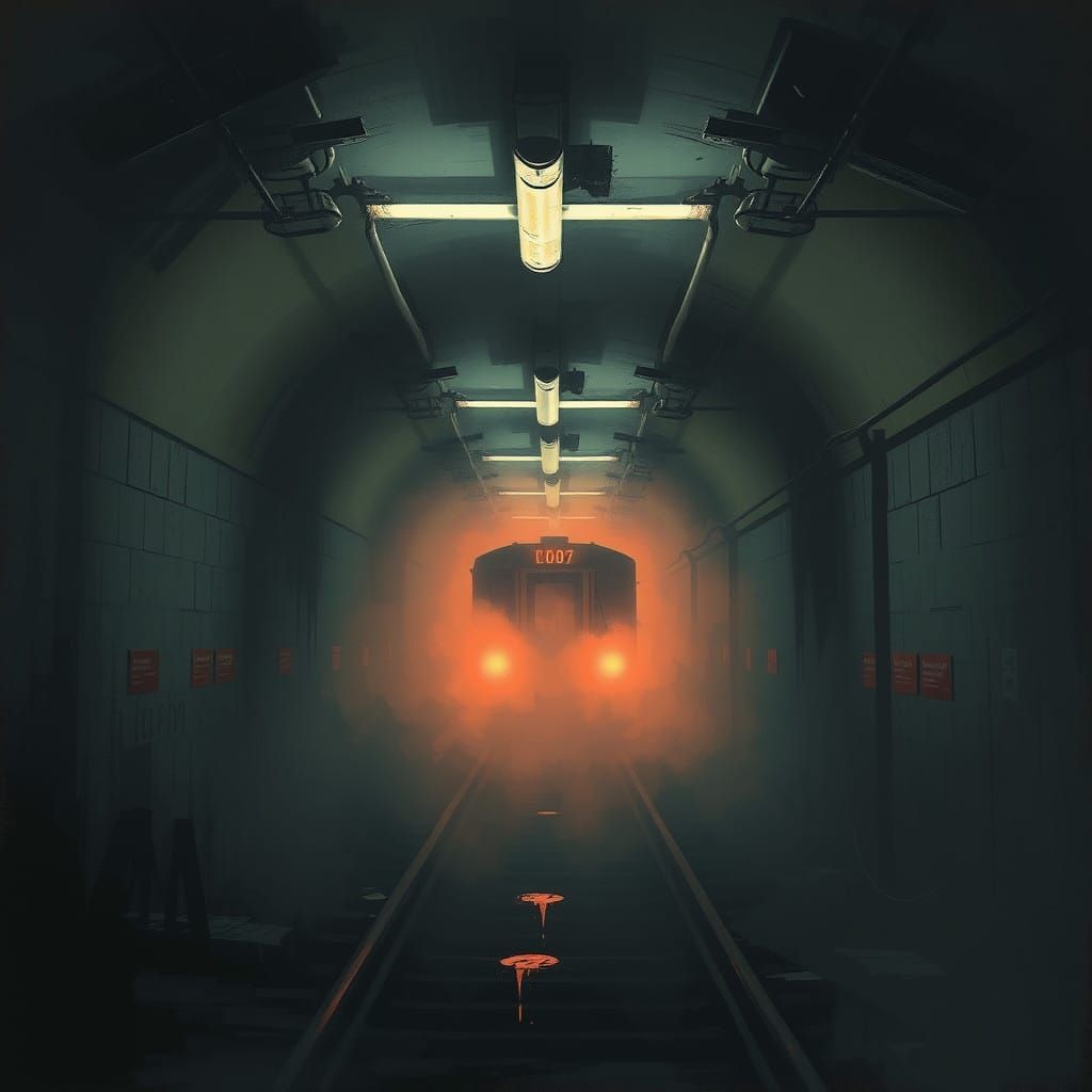 Abandoned Subway Tunnel with a Ghostly Train