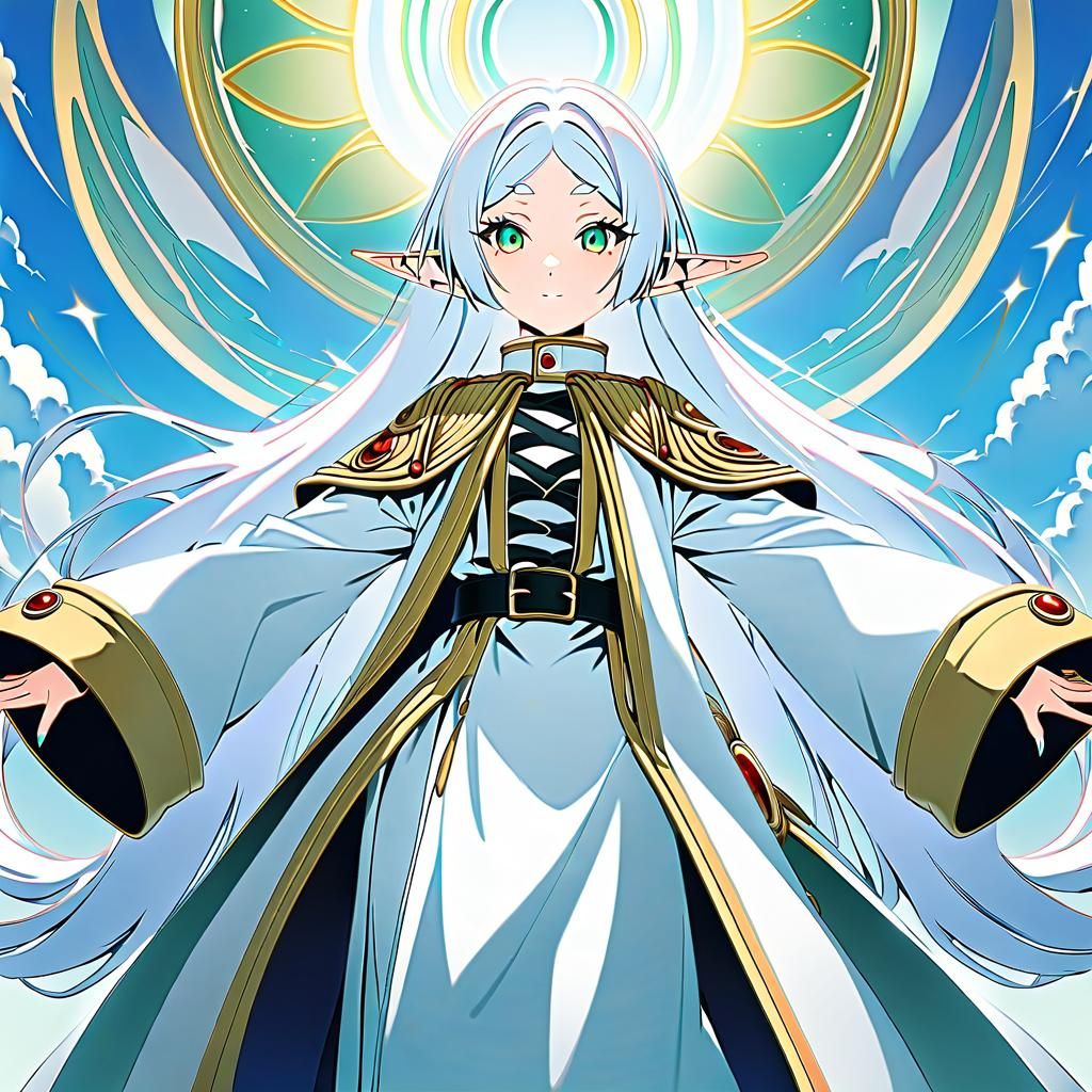 Frieren, the Elf Mage in a Mystical Setting