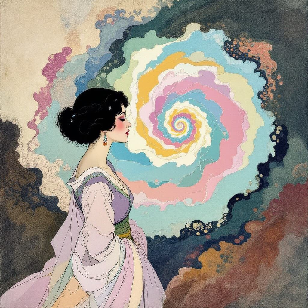 Woman Gazing into Vortex, Surreal Expressionist Style