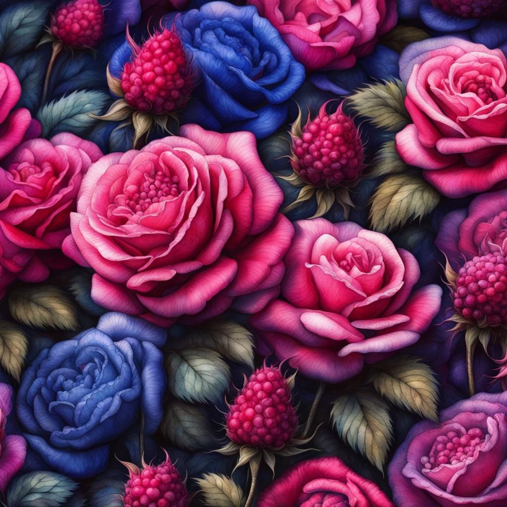 Hyperrealistic Rose Garden in Watercolor and Satin Ink