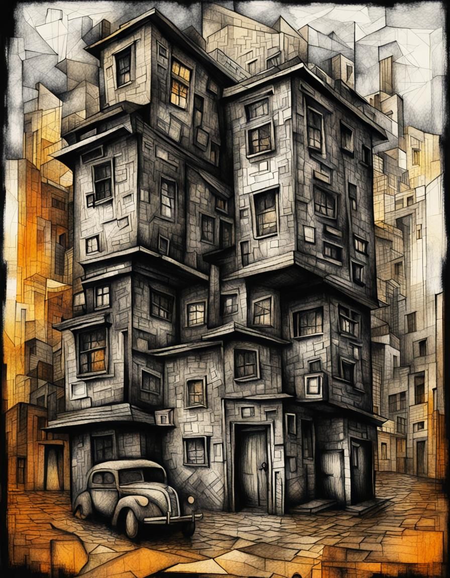Surreal Cubist Cityscape in Pen and Ink