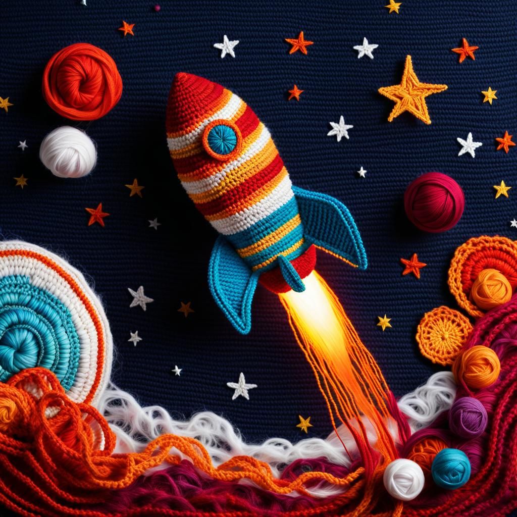 Colorful Crochet Rocket Launches into Yarn Cosmos