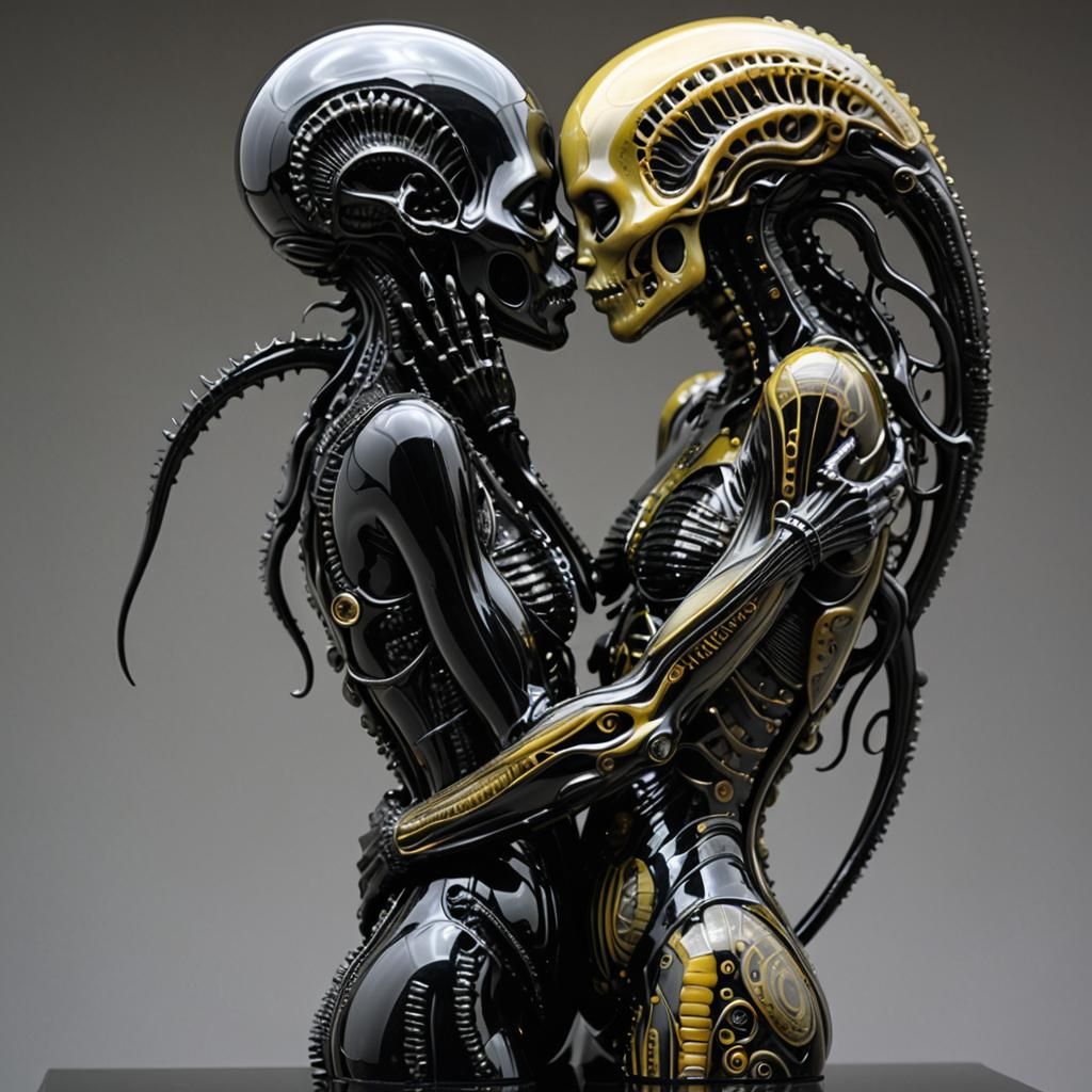 Glass Sculpture: Klimt Kiss with Xenomorph