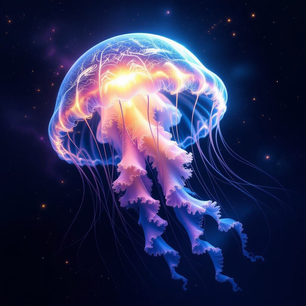 Bio-luminescent Jellyfish in Nebula, Cosmic Horror Fantasy A...