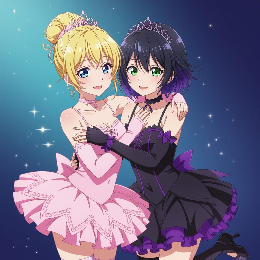 Anime Ballerina and Goth Friend Hugging
