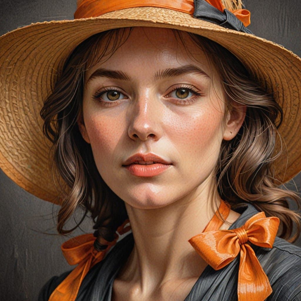 Art Nouveau Portrait with Straw Hat