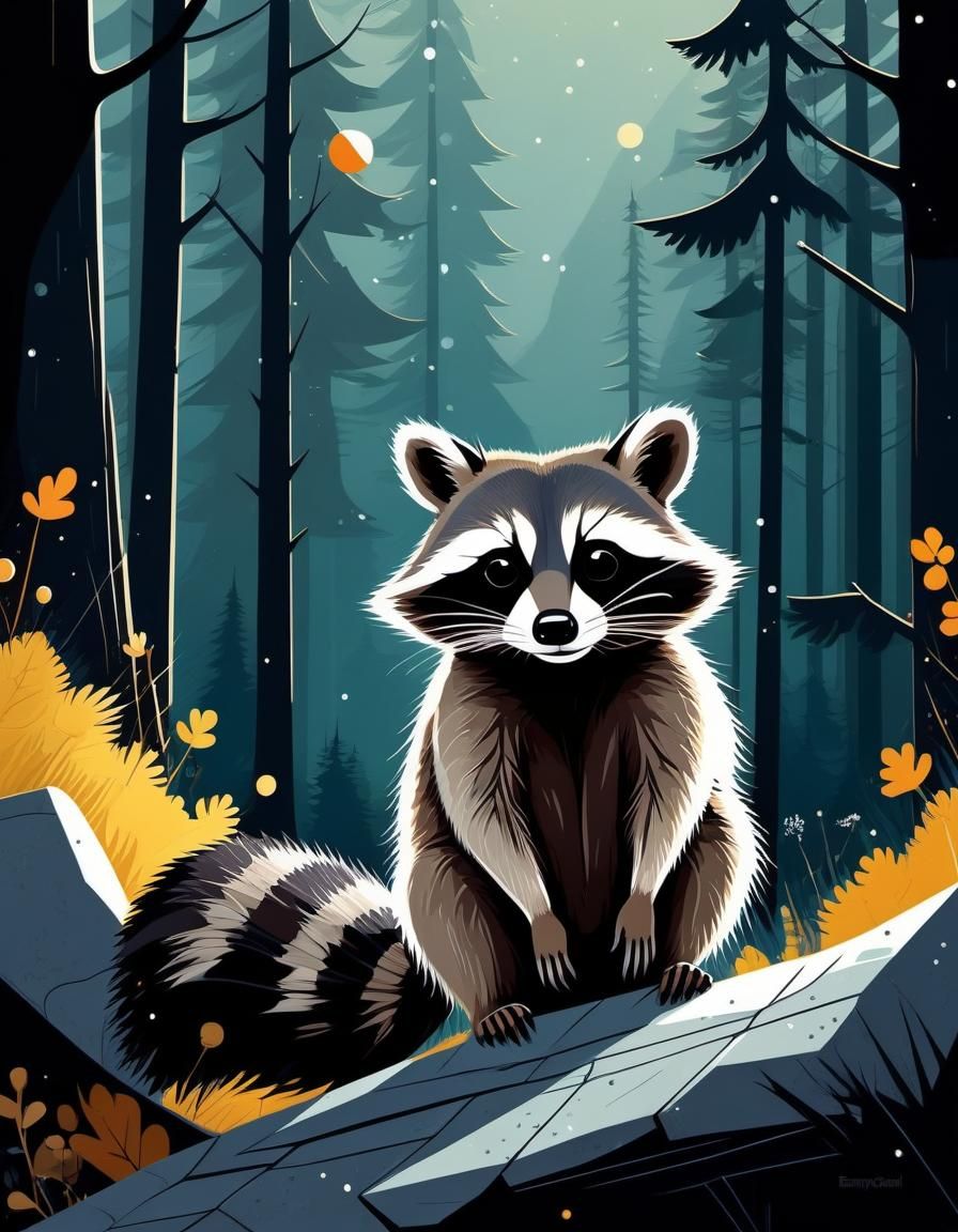 Rocky Raccoon in Cel-Shaded Digital Art Style