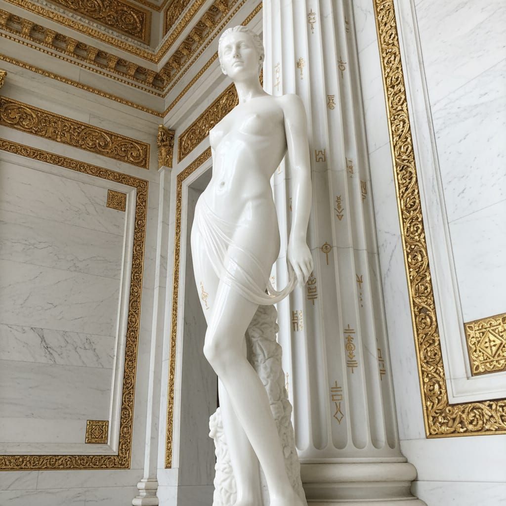 Elegant Marble Statue of a Woman in a Temple