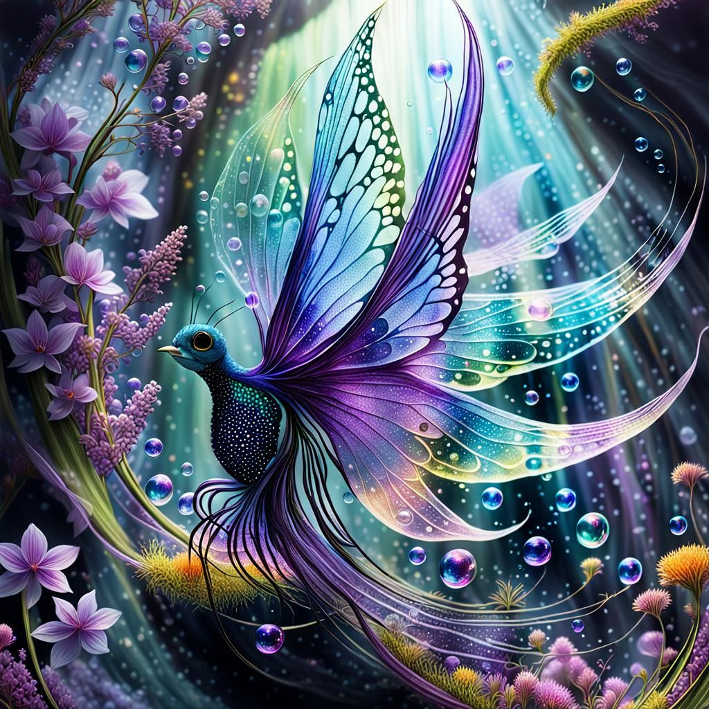 Translucent Fairy with Fish Flowers: A Fractal Wonderland