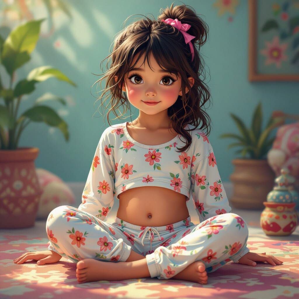 Playful Child in Pajamas in Whimsical Fantasy Environment