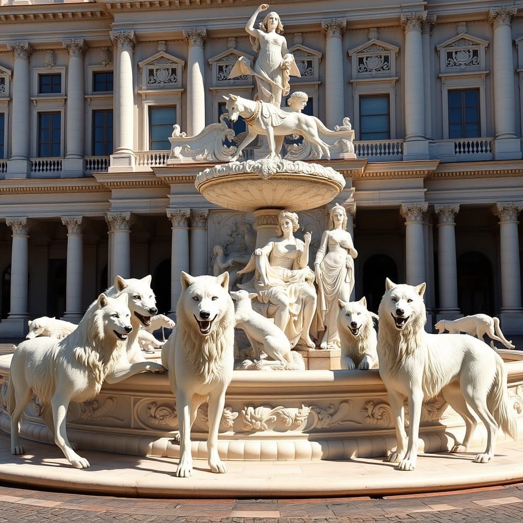 Wolves and Women by a Neoclassical Fountain