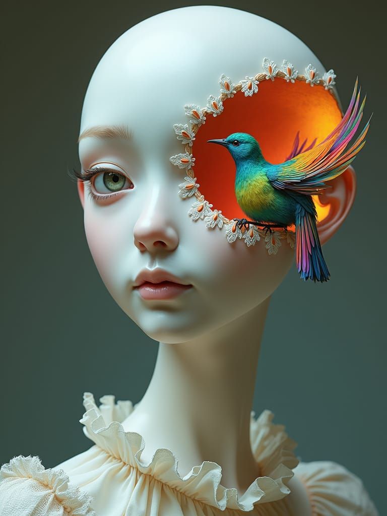 Rainbow Bird Portrait in Nouveau Rococo Style