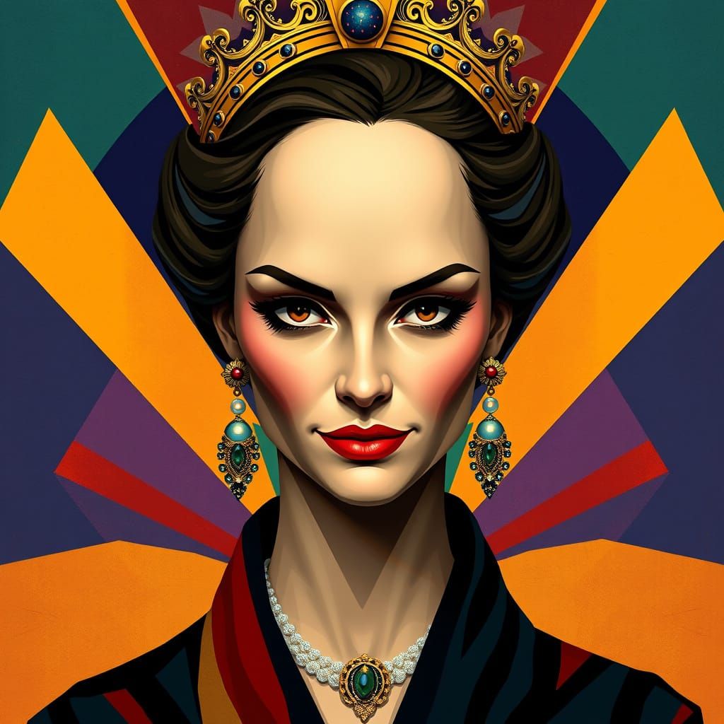 Regal Woman in Cubist Art Deco, Fauvist Colors