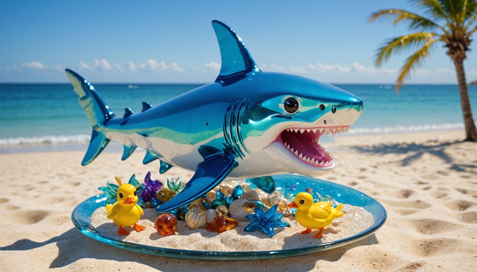 Vibrant Beach Holiday Scene with Shark and Duck