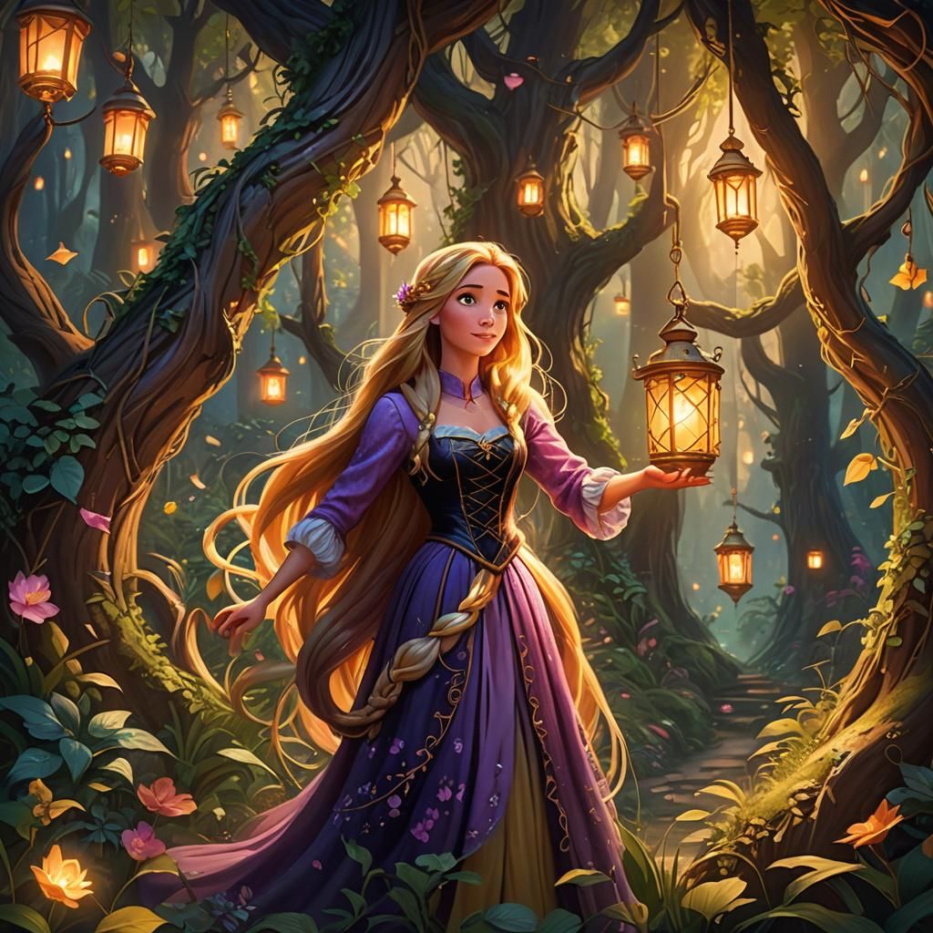 Rapunzel in Mystical Forest: Fantasy Concept Art