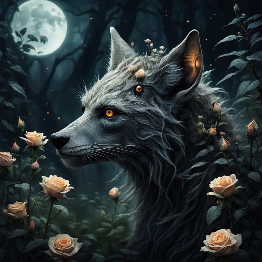 Surreal Forest Creature with Glowing Flowers in Painterly St...