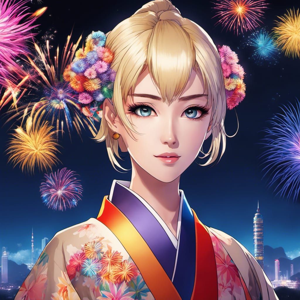 Anime Portrait: Blonde Woman with Rainbow Eyes