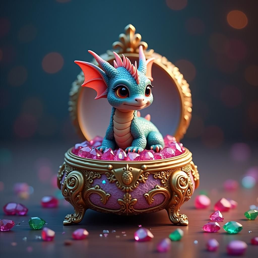 Iridescent Dragon in Ornate Jewelry Box
