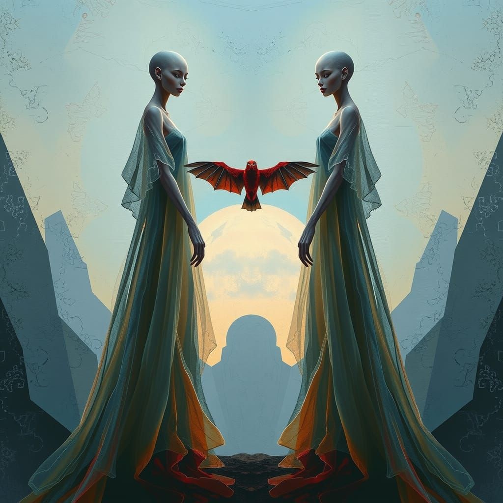 Mystical Humanoids in Watercolor Collage Realm