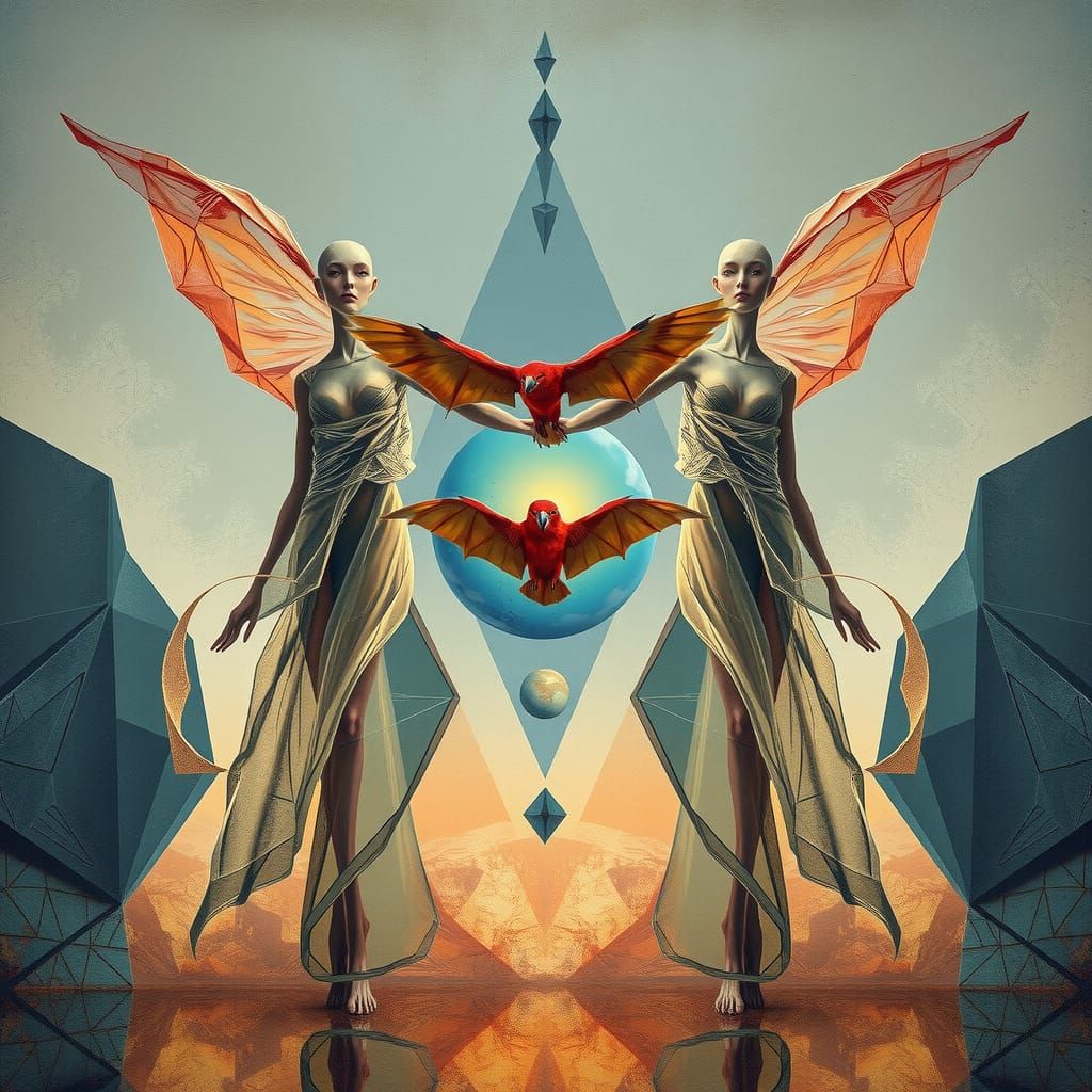 Mystical Humanoids in Watercolor Collage Realm