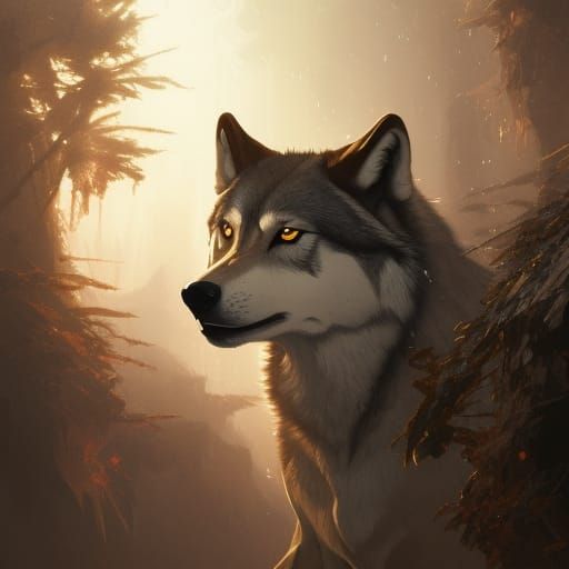 Hyperdetailed Wolf Portrait in Volumetric Lighting
